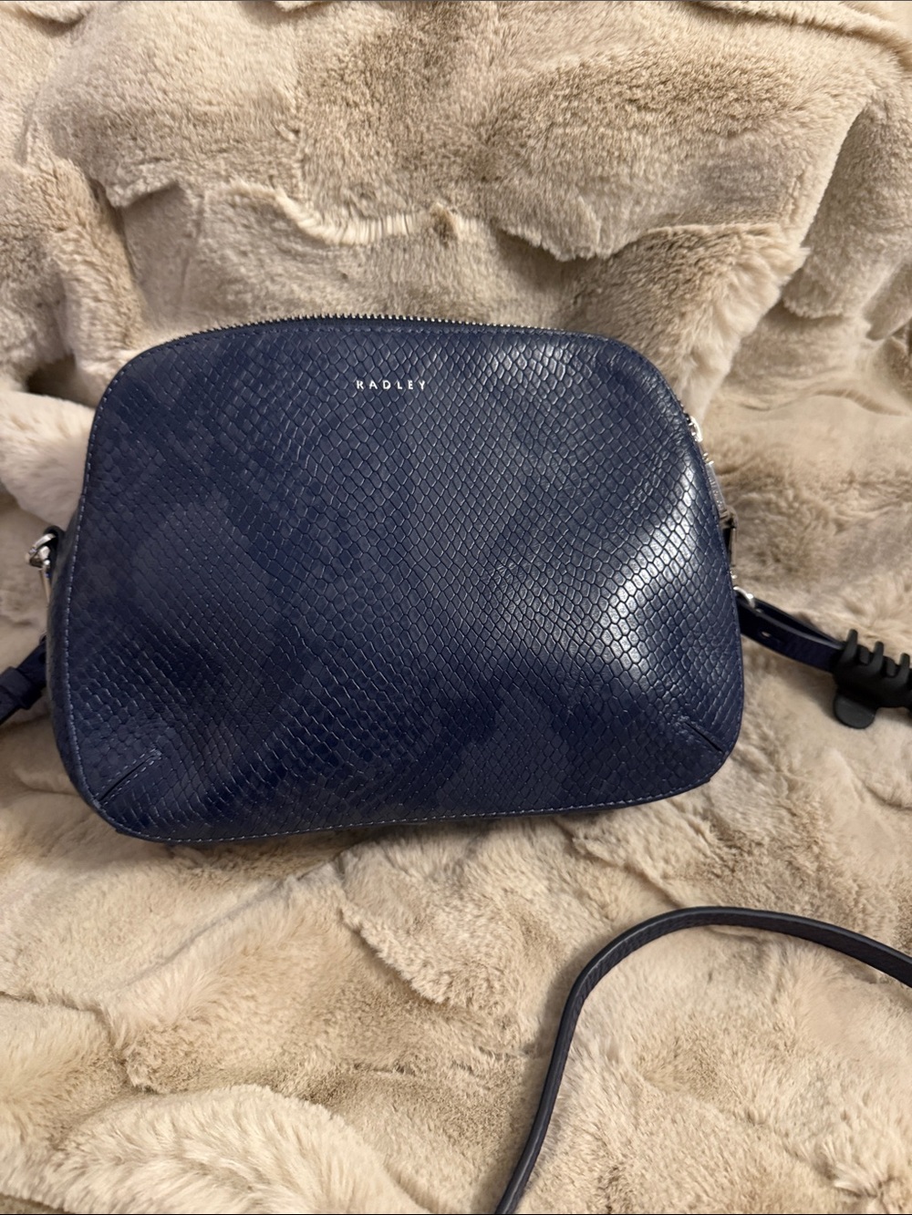 RADLEY LONDON Navy Textured Snake-Embossed Crossbody
